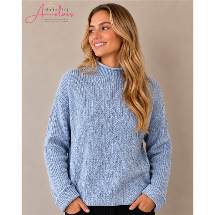 Blue Seven Pullover 248140 LM turtle chenille Blauw Blue Seven Pullover 248140 LM turtle chenille Blauw